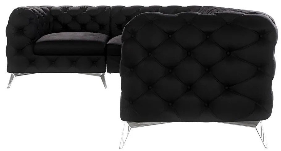 Colțar negru cu tapițerie din catifea (cu colț pe partea stângă/în formă de ”L”) Chelsea – Ropez