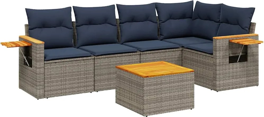 vidaXL Set canapele de grădină cu perne, 6 piese, gri, poliratan