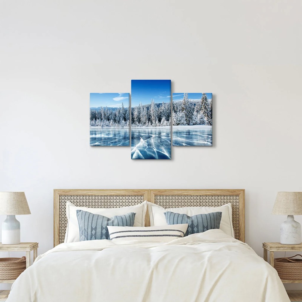 Tablou cu lacul înghețat și copacii înzăpeziți (90x60 cm)