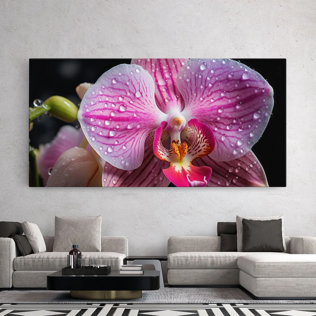 Tablou Canvas, 60x120cm, Dormitor si Living, Flori, Orhidee, Pretty Orchid After Rain