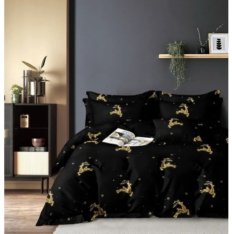 Lenjerie de pat din microfibra GOLDEN DEER neagra + cearsaf microplus SOFT 90x200 cm mentol