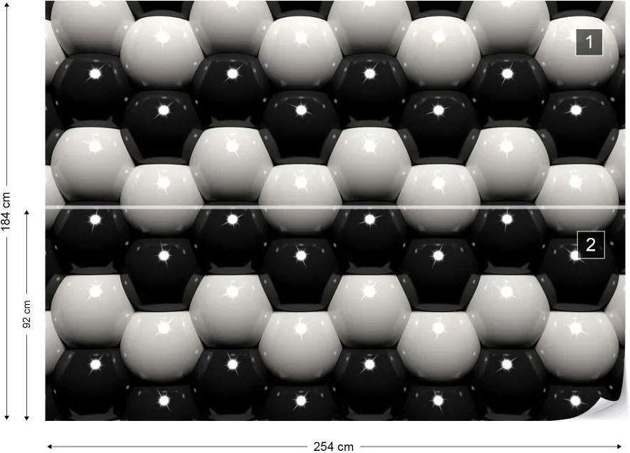 Fototapet GLIX - 3D Grey And Black Ball Pattern + adeziv GRATUIT Tapet nețesute - 254x184 cm
