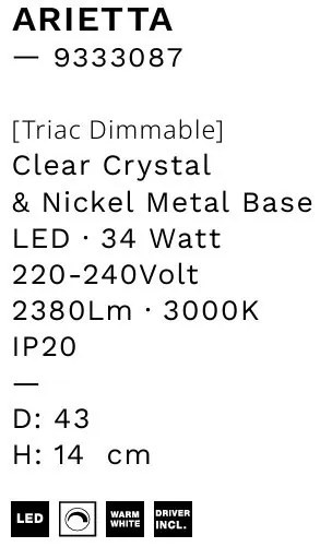 Lustra aplicata LED, cristale sticla ARIETTA 43cm