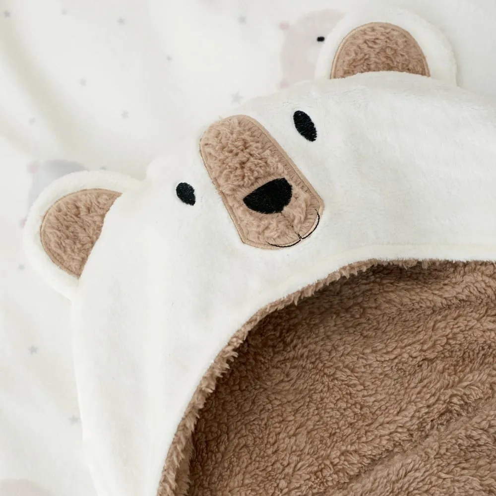 Pătură pentru copii cu glugă maro-crem din micropluș/cocolino 90x125 cm Cosy Bear – Catherine Lansfield