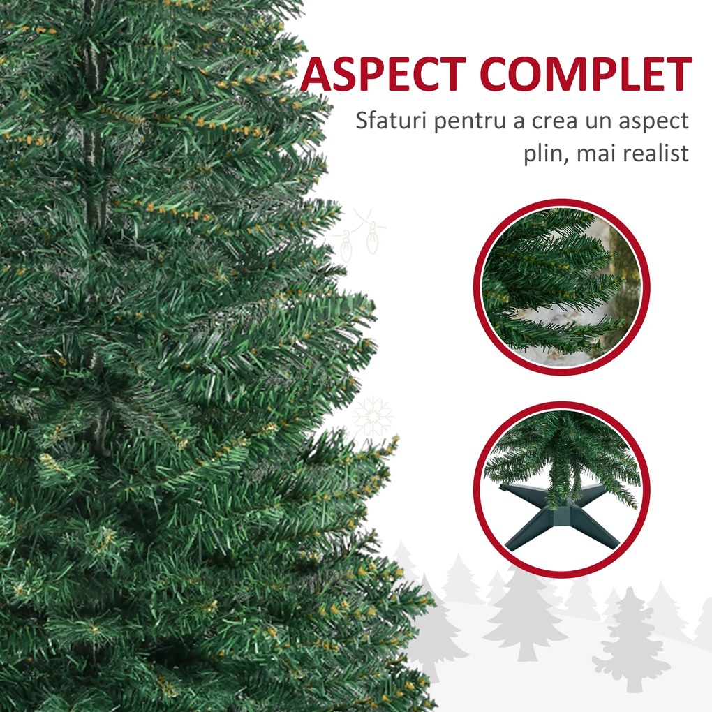HOMCOM Brad Artificial de Crăciun cu Crengi Realiste, Brad Înalt și Îngust cu Bază din Plastic, Ø46x150 cm, Verde | Aosom Romania