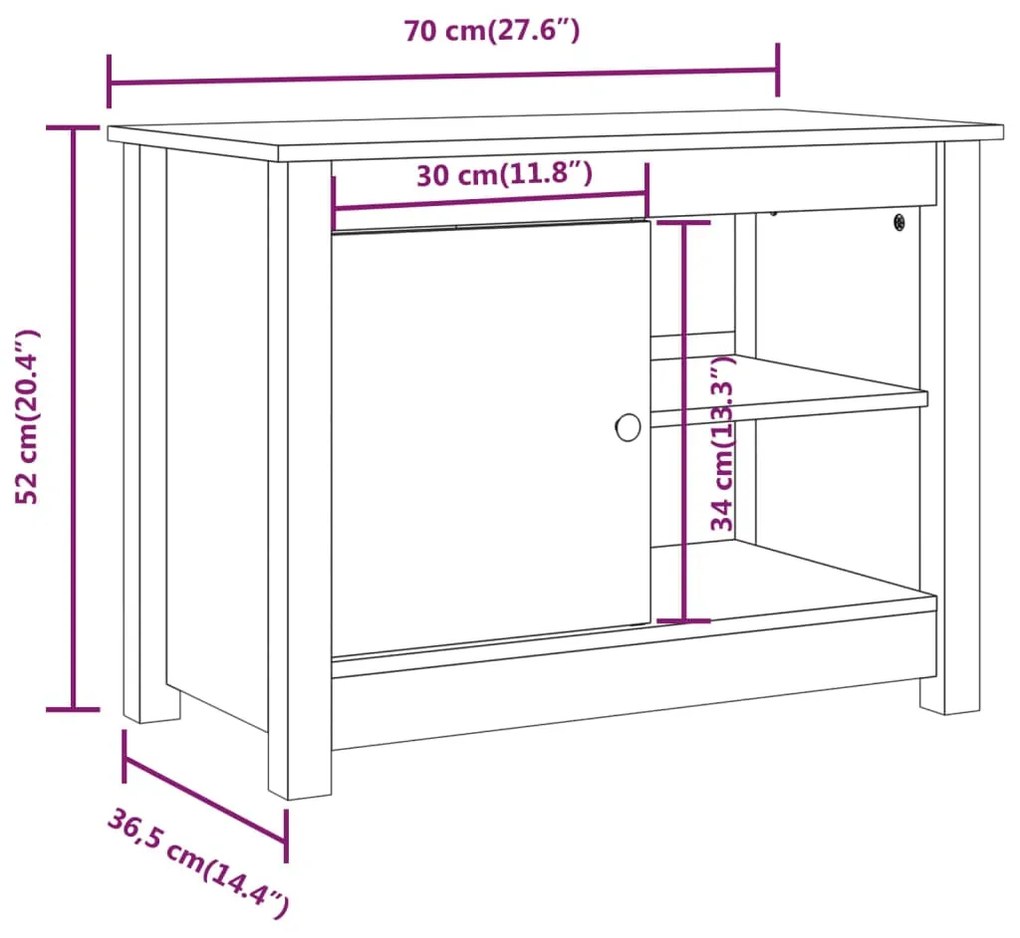 Comoda TV, negru, 70x36,5x52 cm, lemn masiv de pin Negru, 1