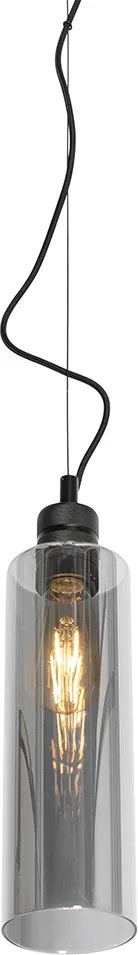 Lampă modernă cu pandantiv neagră cu sticlă fumurie - Stavelot