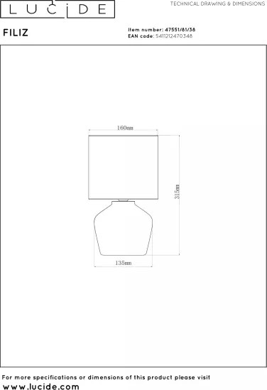 Lucide 47551/81/38 - Lampă de masă FILIZ 1xE14/40W/230V crem