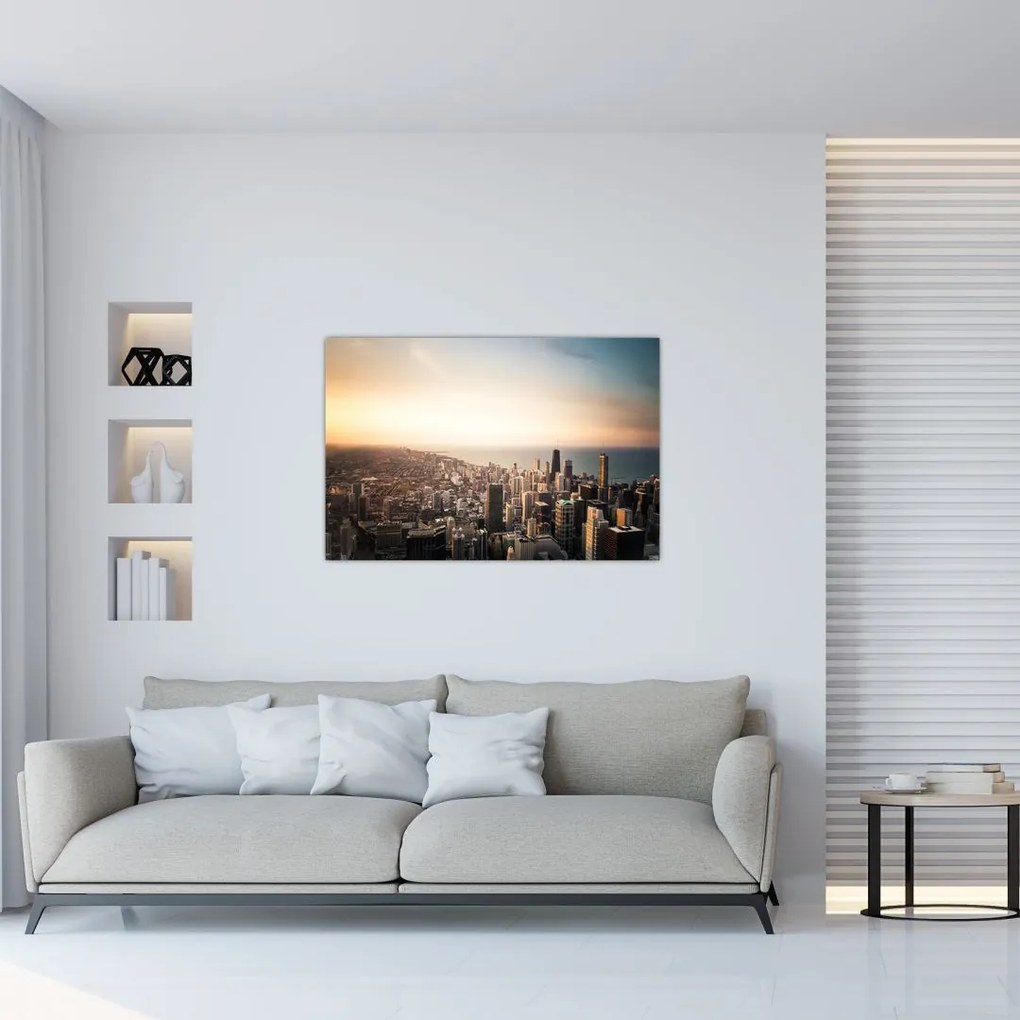 Tablou apusului de soare deasupa orașului (90x60 cm)