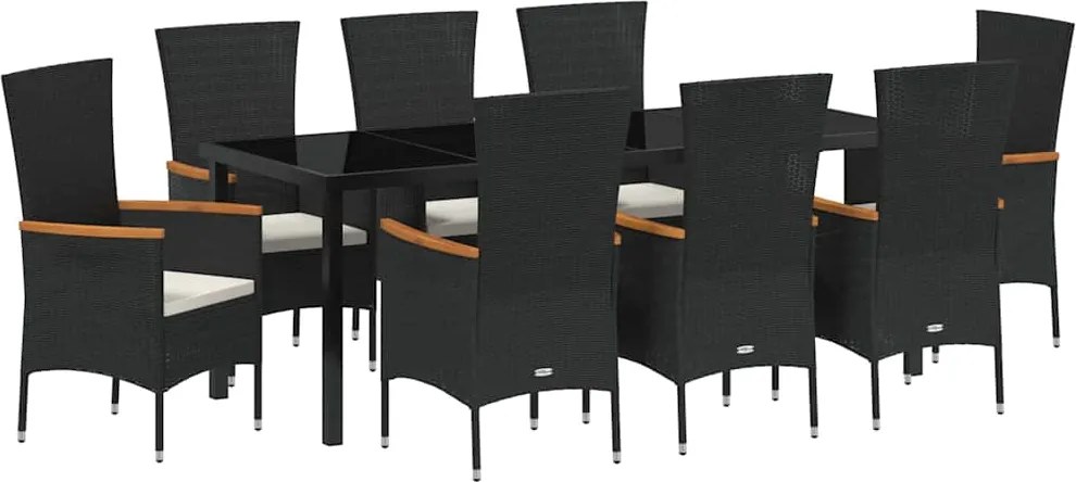 vidaXL Set de masă pentru grădină cu pernă 9 pcs Negru