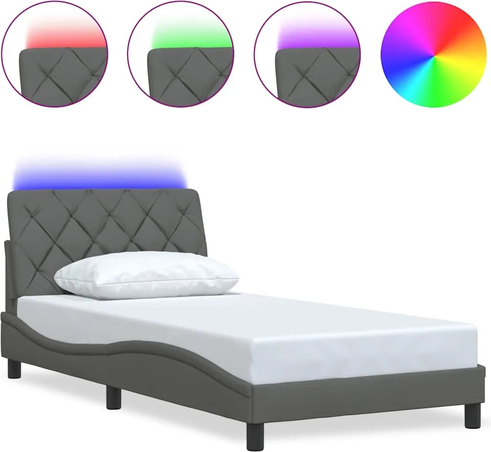 vidaXL Cadru de pat cu LED fără saltea țesătură gri închis 100x200 cm