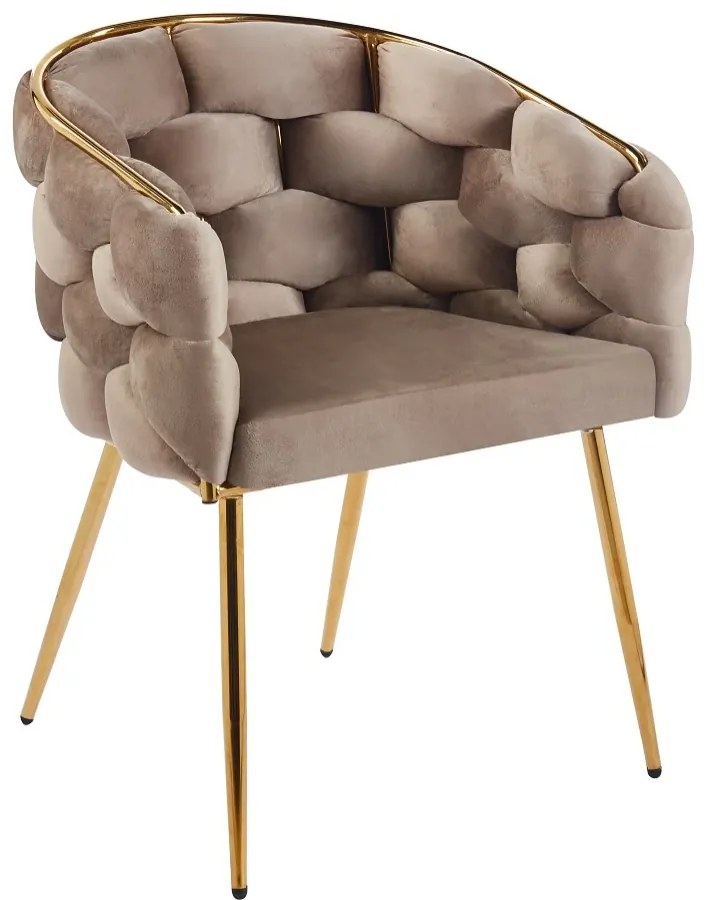 RESIGILAT- Scaun dining, tapiterie catifea, cadru metalic auriu, Maro Gri