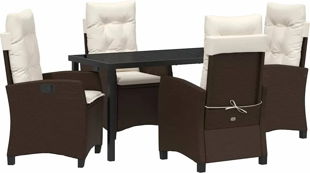 vidaXL Set de masă pentru grădină cu pernă 5 pcs Maro poliratan