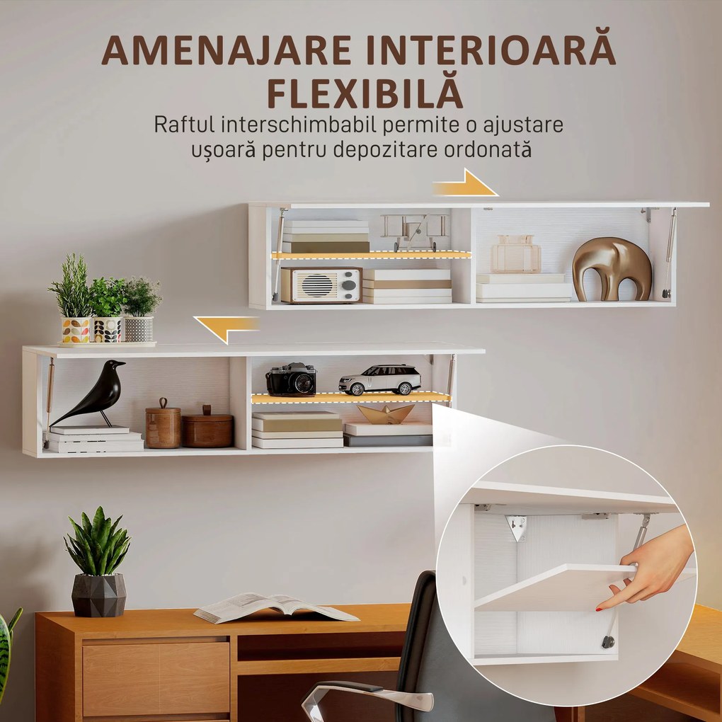 HOMCOM Dulap de Baie Montat pe Perete, Dulap Suspendat Modern cu Ușă Soft Close, 2 Compartimente și Raft Reglabil, pentru Living și Hol, Economisire Spațiu, 120x23x30 cm, Alb | Aosom Romania