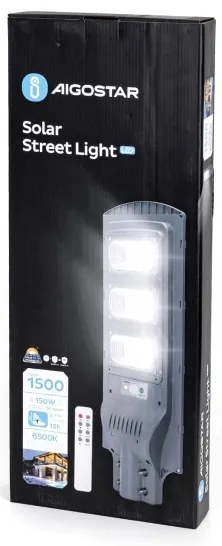 Aigostar - Lampadar LED stradal solar cu senzor LED/150W/3,2V IP65 6500K + Telecomandă