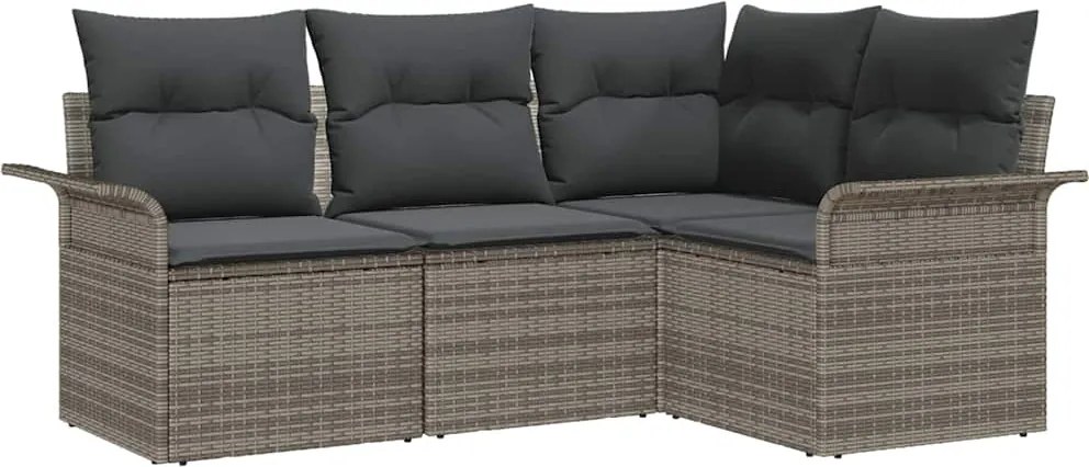 vidaXL Set de canapele pentru grădină cu pernă 4 pcs Gri poliratan