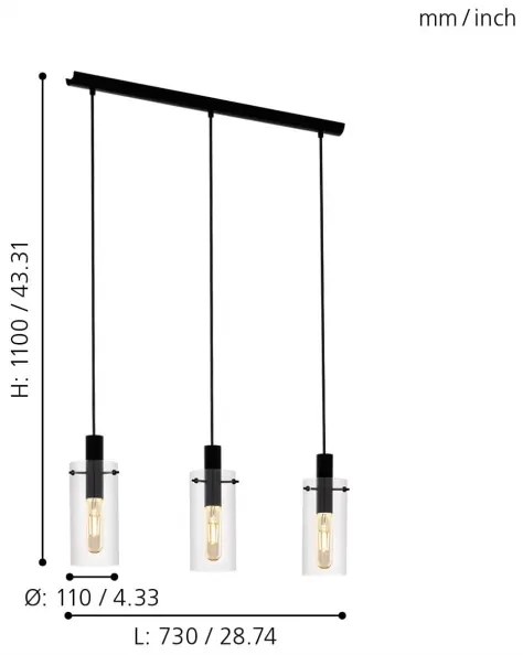 Eglo 97367 - Lustră pe cablu MONTEFINO 3xE27/60W/230V