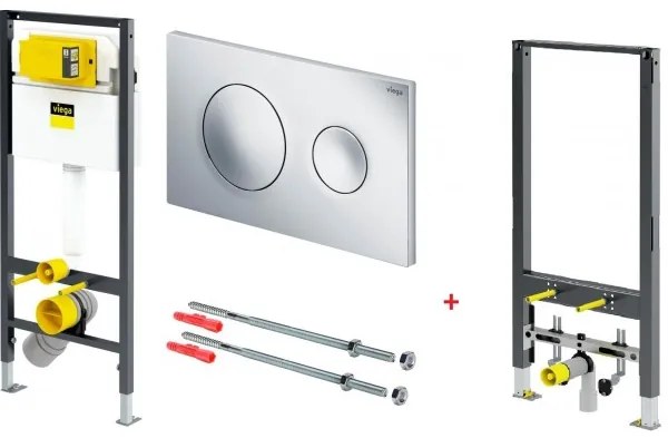 Set rezervor incastrat si cadru bideu, Viega Prevista, clapeta Style 20 crom si set de fixare, 792855+76442
