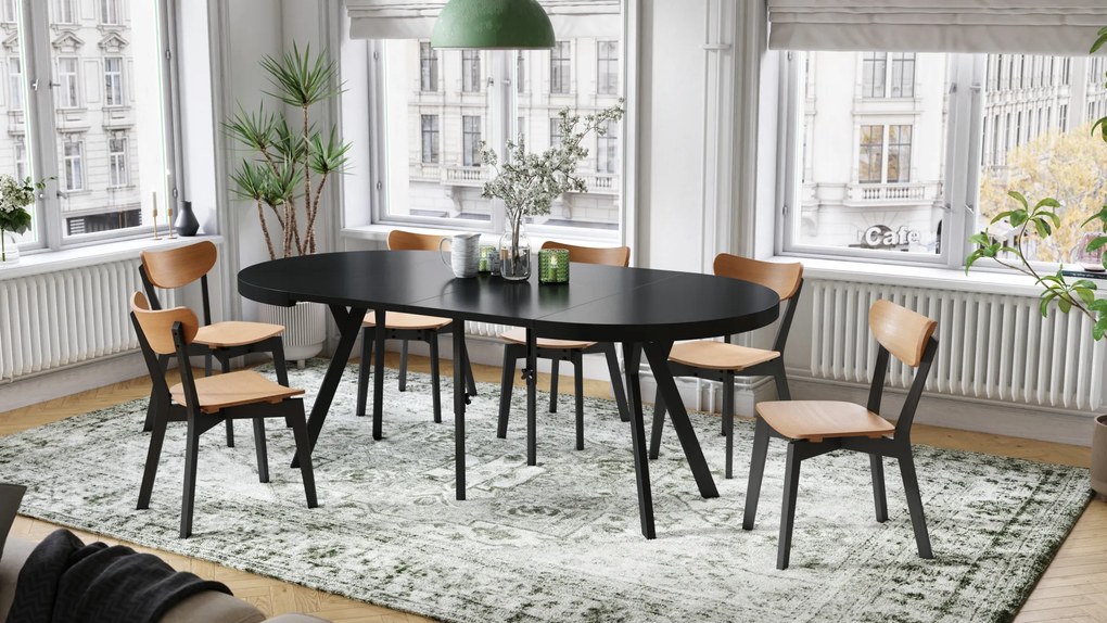 Mazzoni EXPANSO Negru Mat/picioare negre - MASĂ MARE ROTUNDĂ Ø110 EXTENSIBILĂ PÂNĂ LA 310 cm CU PICIOARE Y LOFT/INDUSTRIALĂ