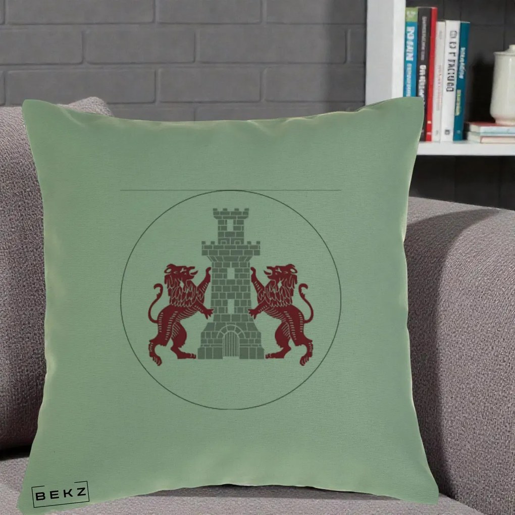 Perna Personalizata Cetatea Turnu Magurele Heraldic, 40x40 cm, Verde, Husa Detasabila, Perna Inclusa, BEKZ®
