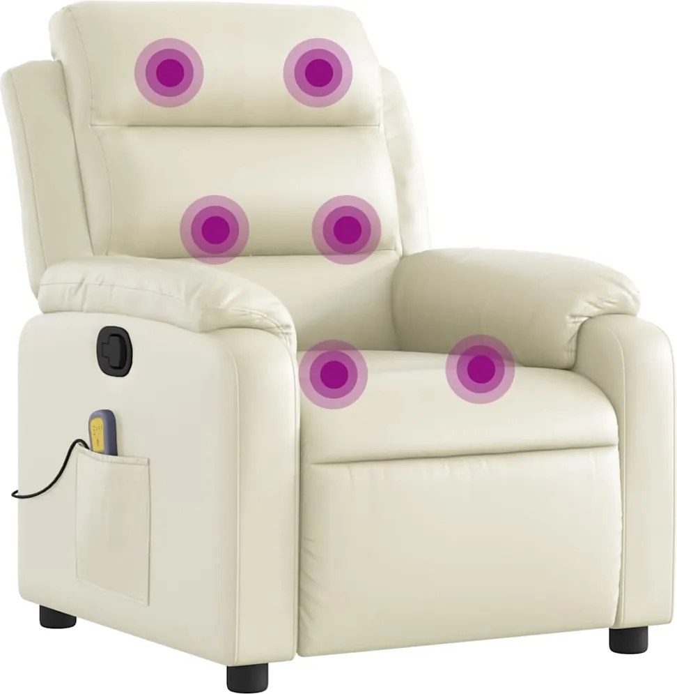 vidaXL Fotoliu de masaj rabatabil, crem, piele ecologică