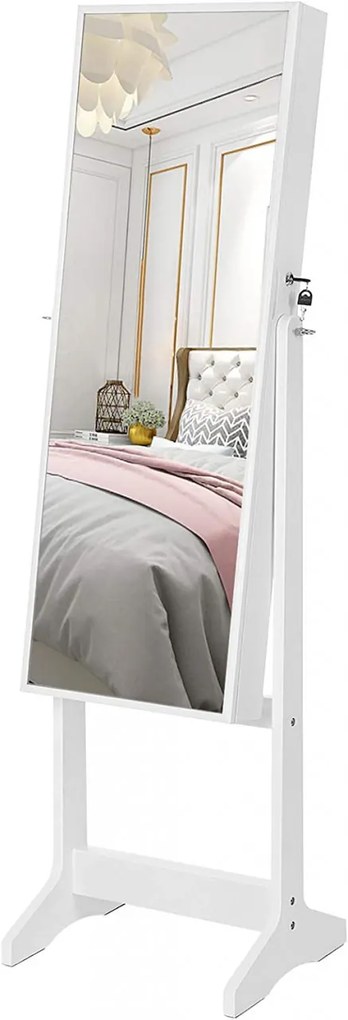 Dulap bijurerii cu oglinda, Songmics, Alb, 151.5x41x36.5 cm