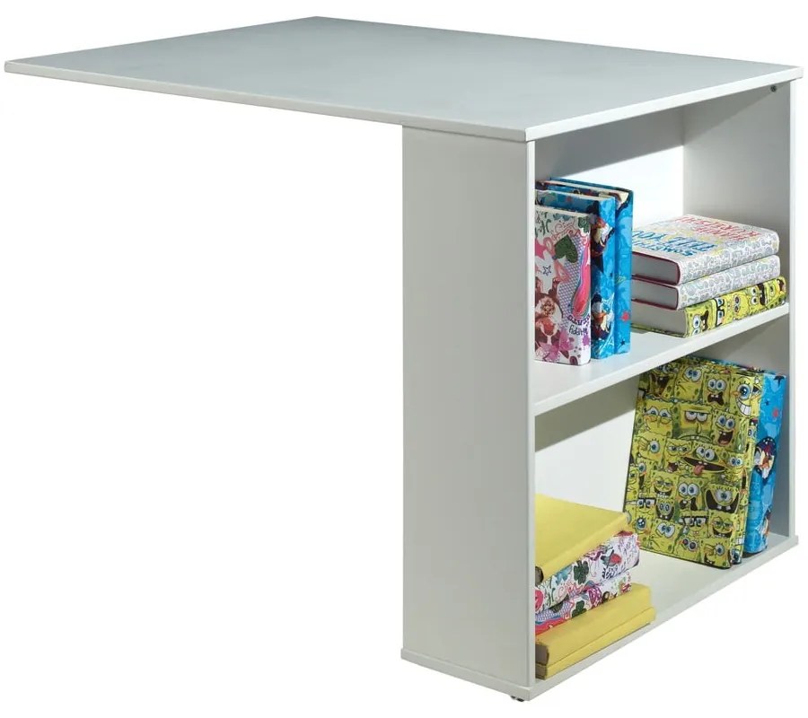 Pat pentru copii alb înalt din lemn de pin cu spațiu de depozitare cu somieră 90x200 cm Scott – Vipack