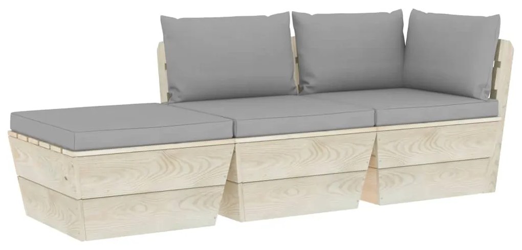 3063421 vidaXL Set mobilier grădină din paleți cu perne, 3 piese, lemn molid