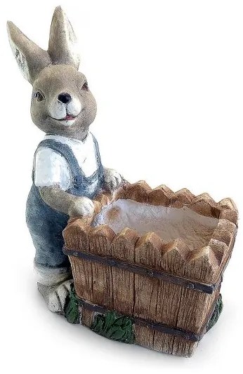 Decoratiune gradina, ceramica, iepure cu ghiveci, 36x19x42 cm