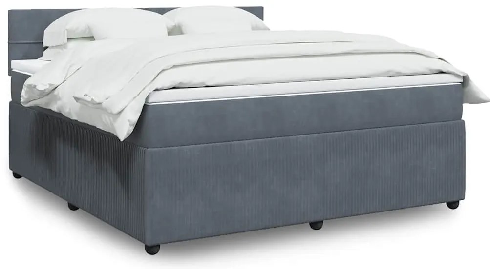 vidaXL Pat box spring cu saltea, gri închis, 180x200 cm, catifea