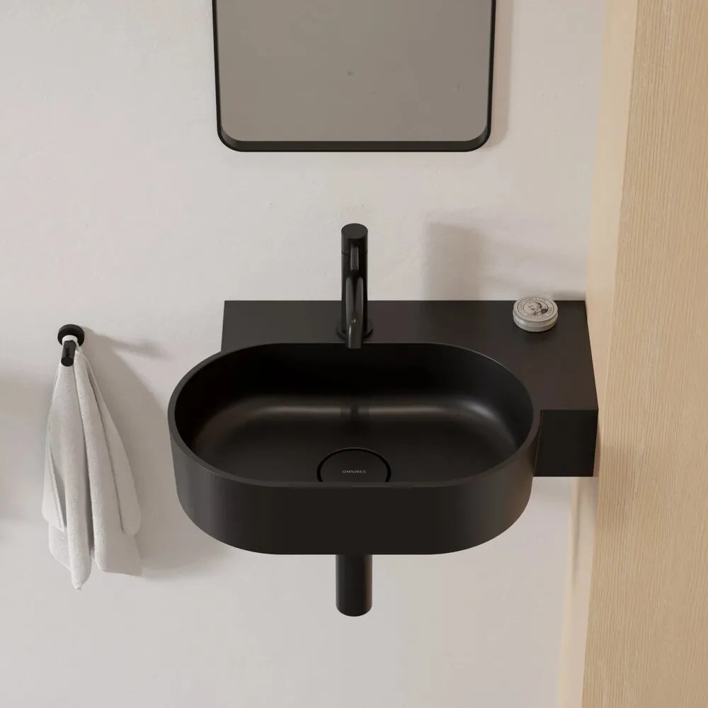 Lavoar suspendat Omnires Ovo M+ finisaj negru lava mat 55.5 cm dreapta
