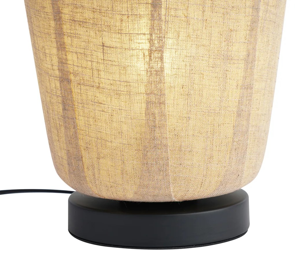 Lampă de masă Japandi Neagră cu Abajur din In Bej 21.5cm - Nami