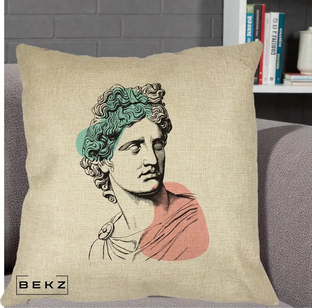 Perna Decorativa Bust Grec Vaporwave, 40x40 cm, Crem, Husa Detasabila, Perna Inclusa, BEKZ®