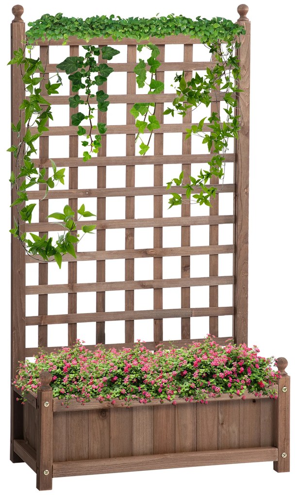 Outsunny Jardinieră Exterior din Lemn cu Suport pentru Plante și Grilaj pentru Plante Cățărătoare 64x28x120cm Maro | Aosom Romania