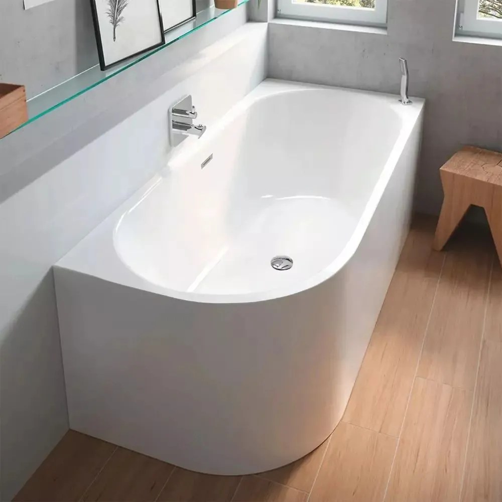 Cada freestanding Rea Sydney 170x80 cm alb lucios cu montaj dreapta lipita de perete, BTW
