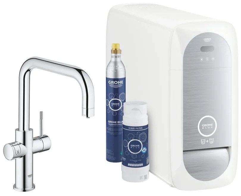 Baterie bucatarie Grohe Blue Home crom pipa tip U si Starter Kit