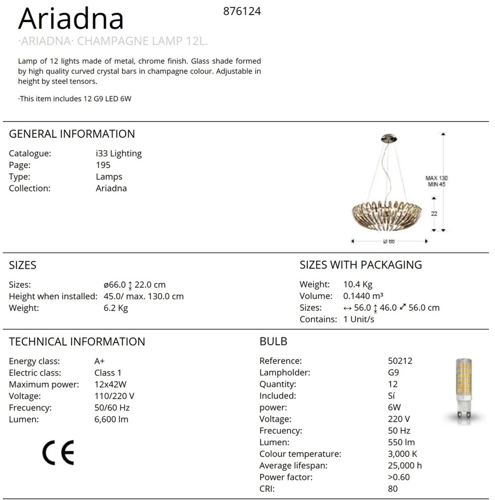 Lustra moderna design elegant 66cm ARIADNA champagne SV-876124