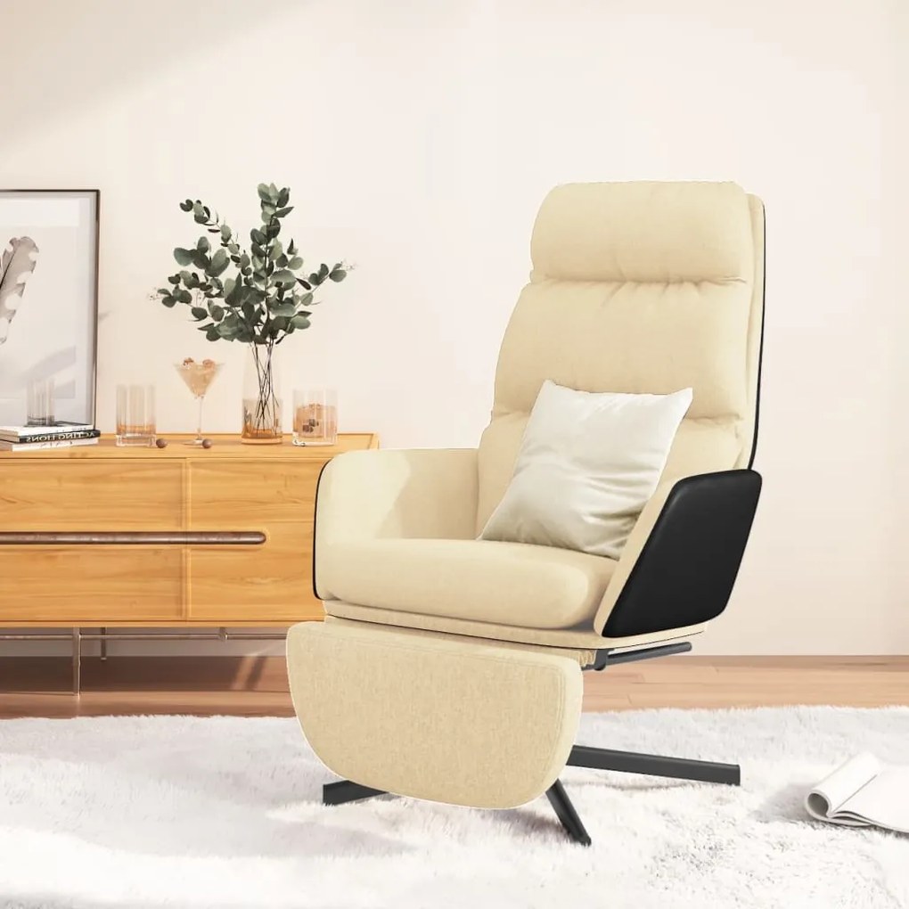 3097558 vidaXL Scaun de relaxare cu taburet, crem, material textil