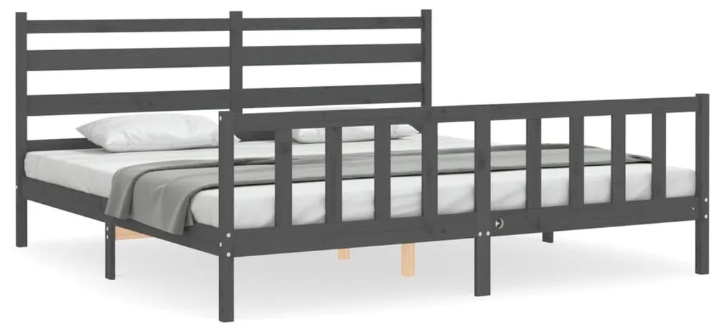 3192058 vidaXL Cadru pat cu tăblie 200x200 cm, gri, lemn masiv