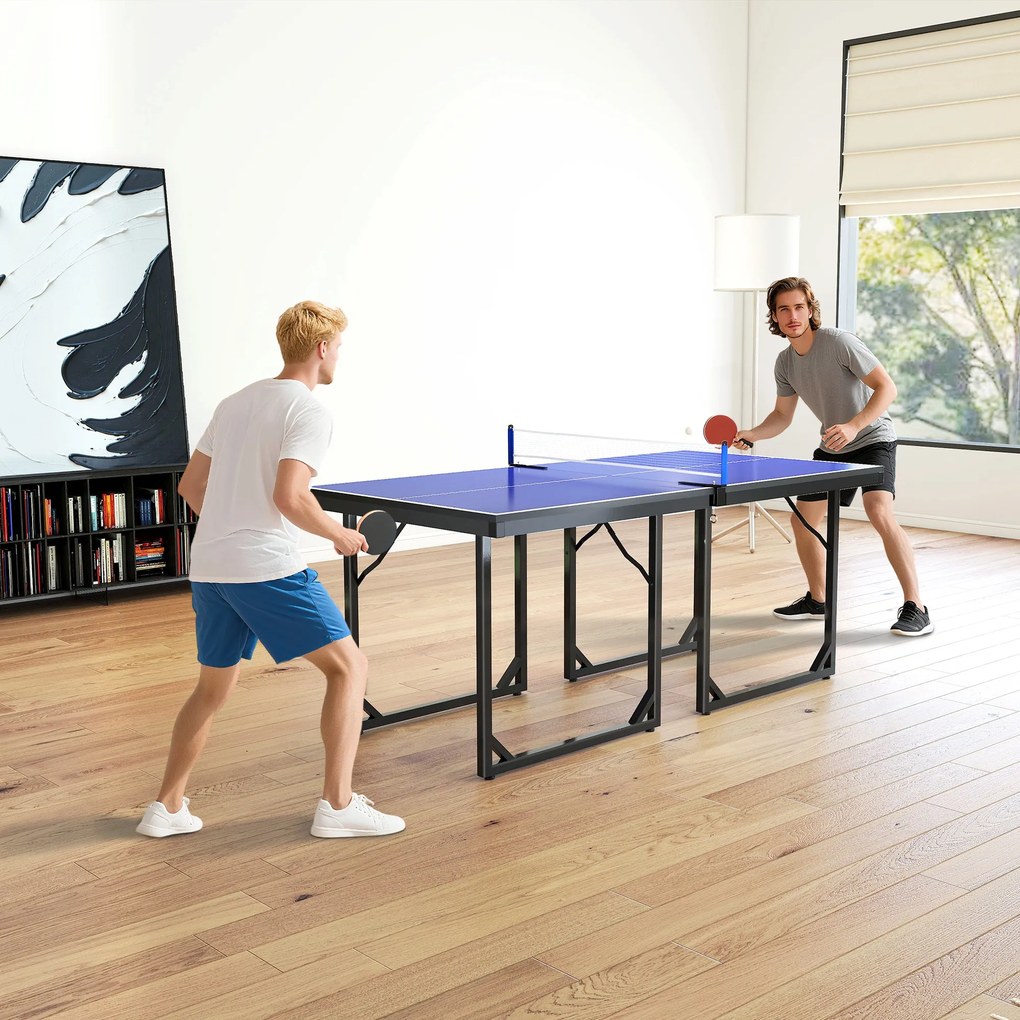 Masa de Ping Pong Pliabila, Multifuncitonala, cu Plasa din Otel si MDF, 182x91x76cm - Albastru HOMCOM | Aosom Romania
