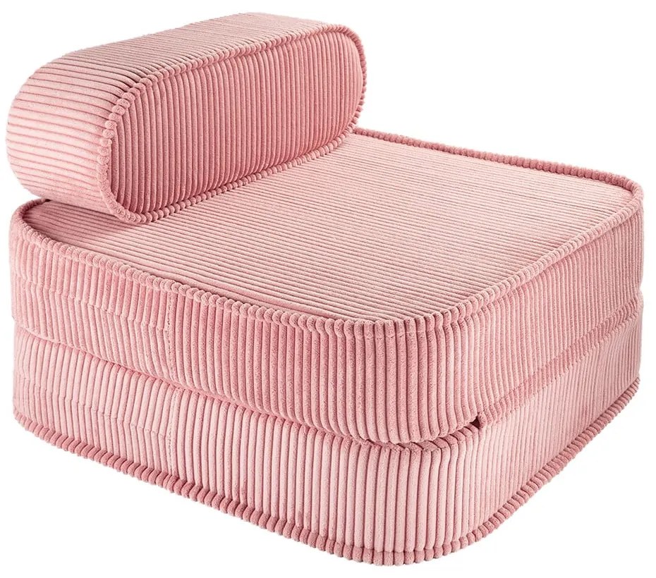 Fotoliu de copii roz cu tapițerie din catifea reiată Flip – Wigiwama