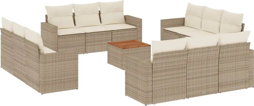 vidaXL Set canapele de grădină, 13 piese, cu perne, bej, poliratan