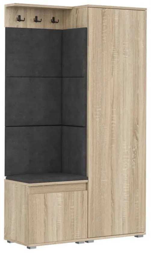 CUI515 - Cuier 104x37x177 cm - 3 agatatori haine, hol, pantofar - Sonoma, tapiterie Turcoaz/Gri/Albastru