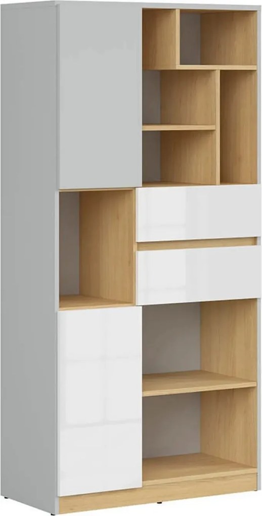Biblioteca NANDU, gri deshis/stejar, PAL laminat, 80x39x164 cm