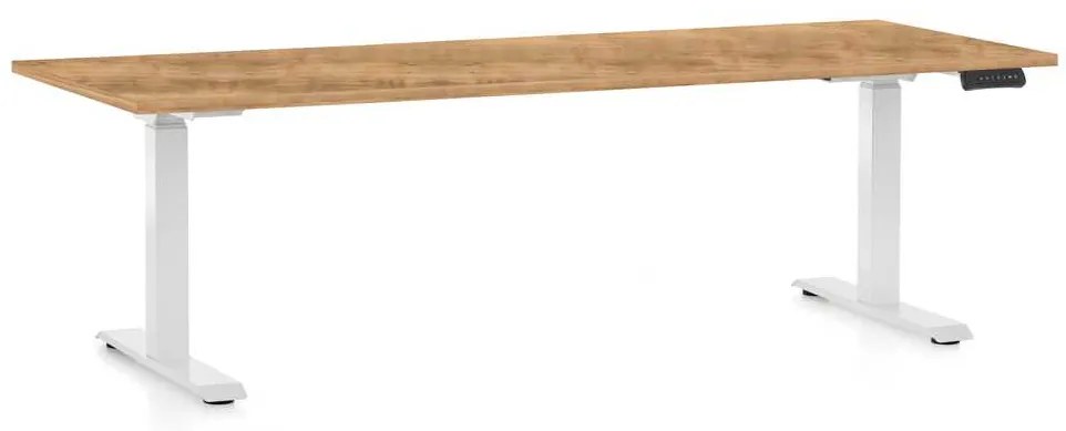 Masă înălțime reglabilă OfficeTech C, 200 x 80 cm, picioare albe, stejar auriu
