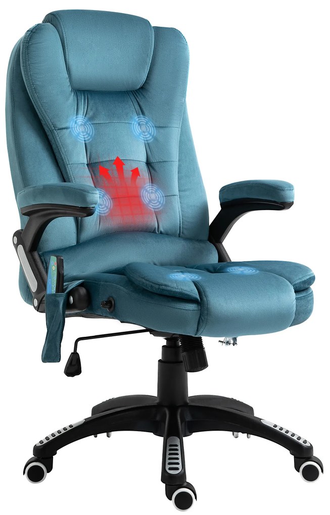 Vinsetto Fotoliu de birou cu funcție de masaj și încălzire, scaun de birou, scaun ergonomic cu înălțime reglabilă, spătar inclinabil și telecomandă cu fir, pivotant la 360° material din poliester bleu | Aosom Romania