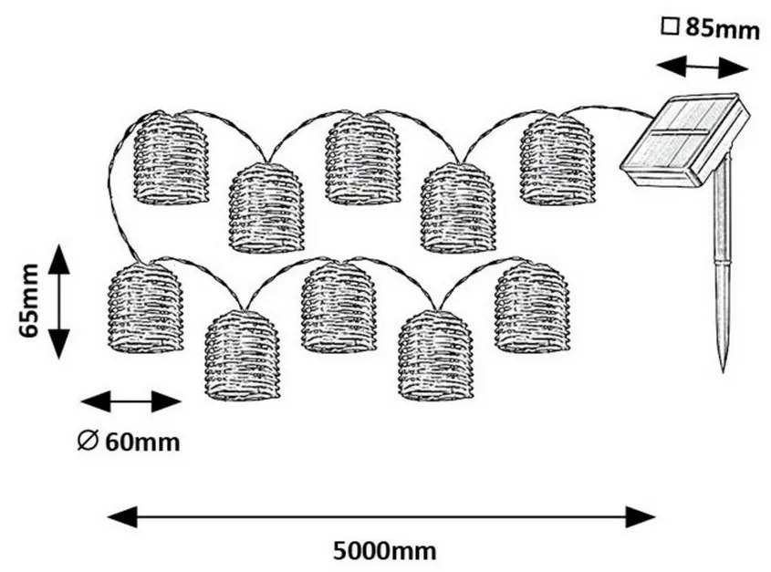 Lanț solar cu LED Rabalux 77047 cu 10 capete din rattan Rupit