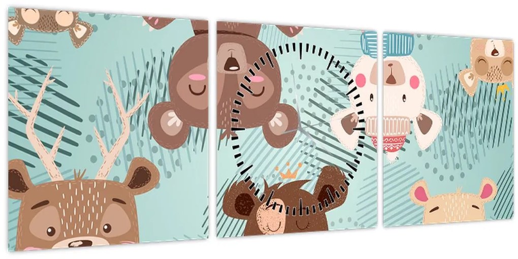 Tablou - Ursuleții veseli (cu ceas) (90x30 cm)