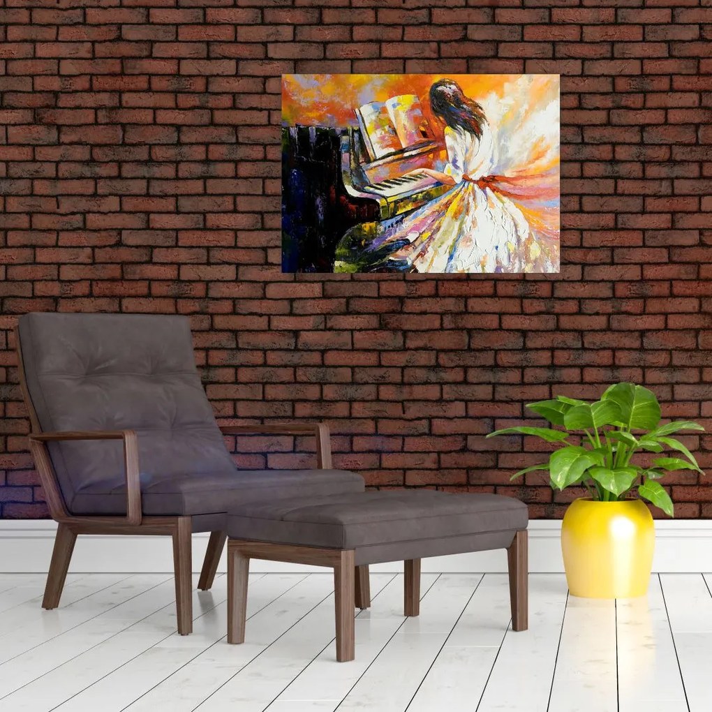 Tablou pe sticlă - Femeia cântând la pian (70x50 cm)
