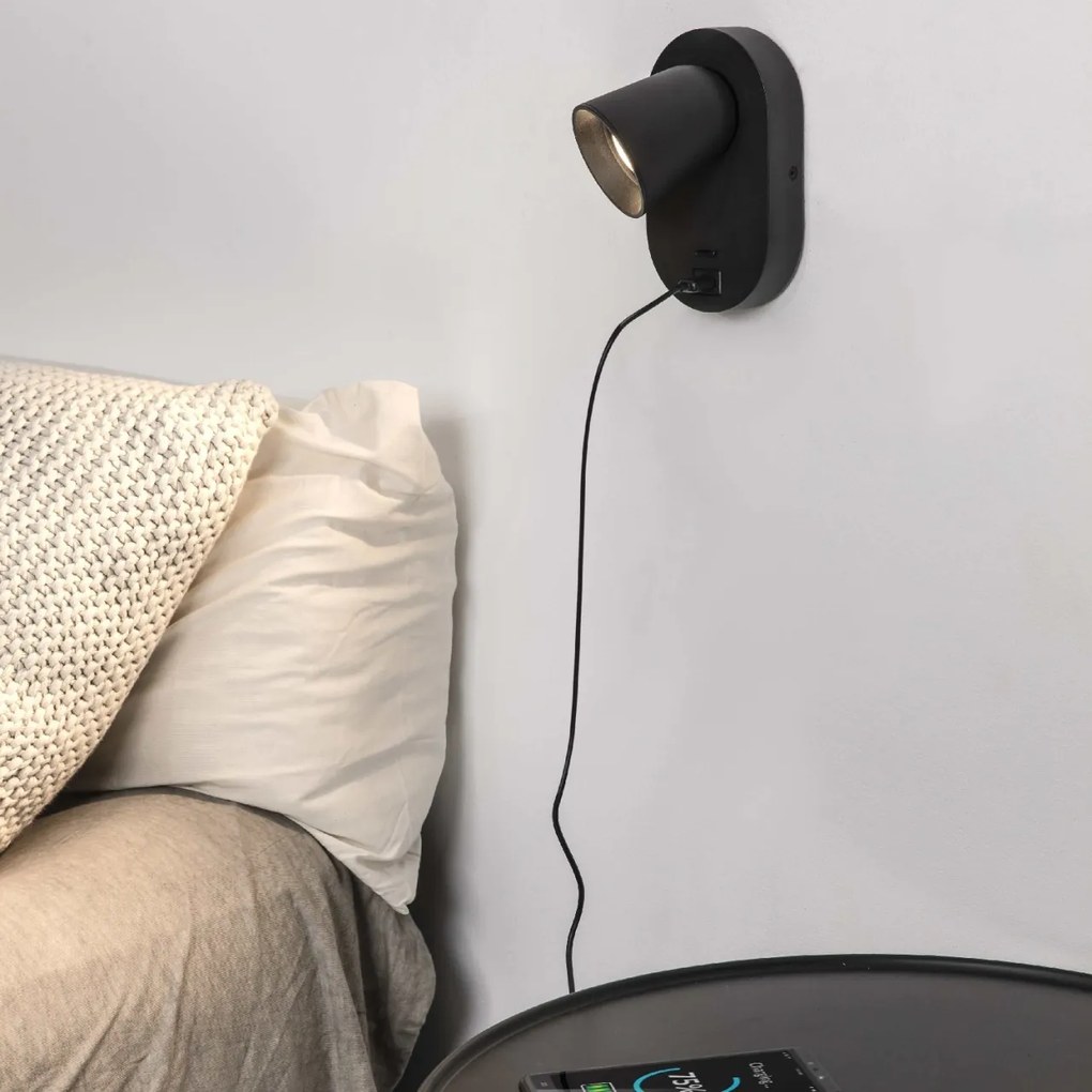 Aplica perete moderna cu USB charger CORB neagra 40136
